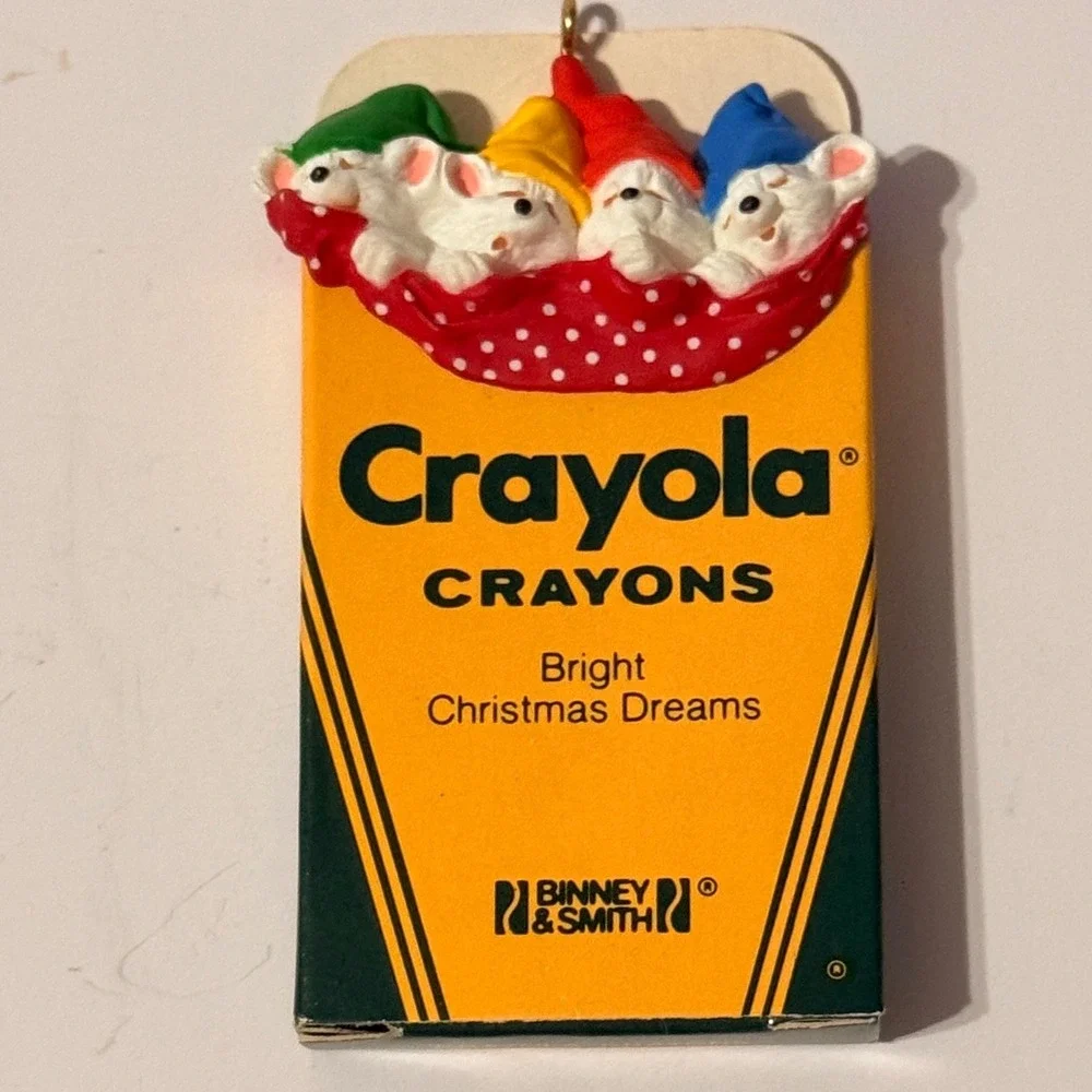 Vintage 1987 Hallmark Crayola Crayon Bright Christmas Dreams Mice Ornament Box